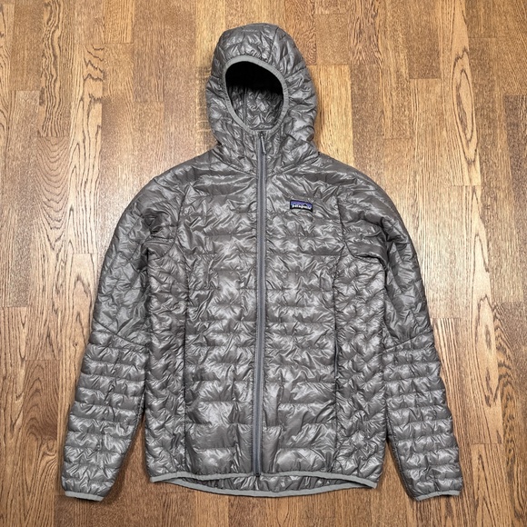 Patagonia Micro Puff Insulated Synthetic Puffer Gray Hooded Jacket Womens Small - Picture 1 of 9